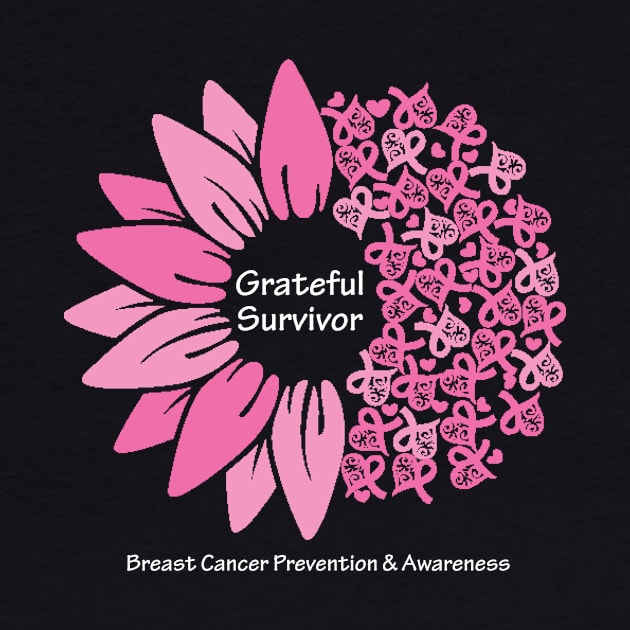 Breast cancer survivor with flower, hearts, ribbons & white type by Just Winging It Designs